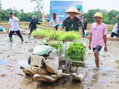 Dorong Swasembada Pangan Daerah, Danrem 043/Gatam Ikuti Gerakan Tanam Padi Serentak di Metro Timur